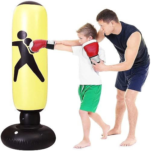 Freistehende Boxsäcke für Kinder/Erwachsene,Boxsack gefüllt160 cm für Boxen/Kickboxen,Standboxsäcke Sandsäcke Aufblasbare Sandsäcke Freistehende,Gelb von LTLSZRN