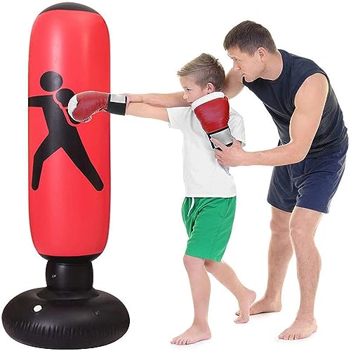 Freistehende Boxsäcke für Kinder/Erwachsene,Boxsack gefüllt160 cm für Boxen/Kickboxen,Standboxsäcke Sandsäcke Aufblasbare Sandsäcke Freistehende,Rot von LTLSZRN