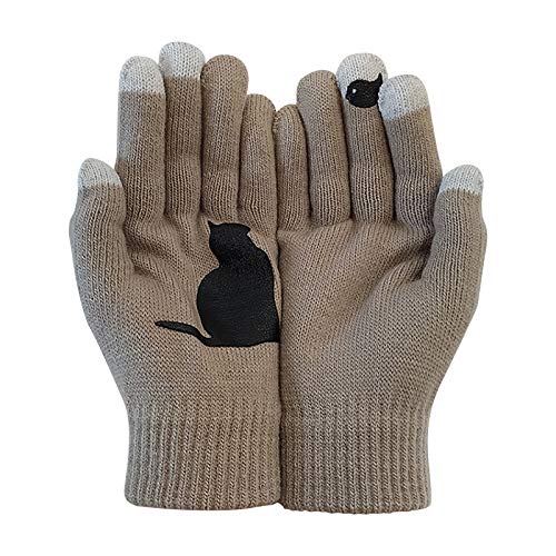 Alpaka Fell Damen- und Outdoor-Herbsthandschuhe Winter-Katzen-Warmdruck-Handschuh Dünne Handschuhe Damen Baumwolle von LTWOTEJNG