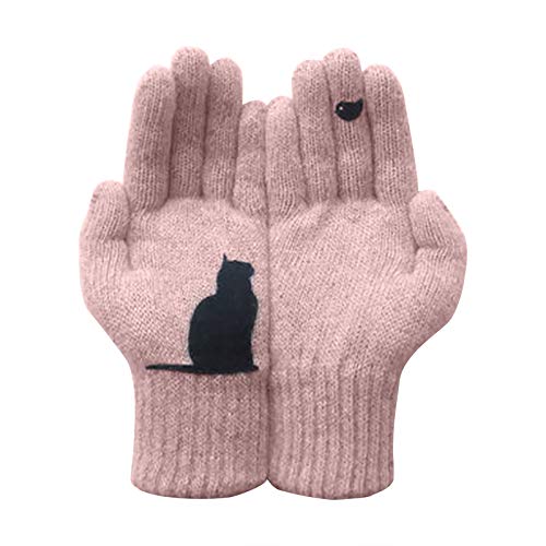 Handschuhe Touchscreen Strick Autumn Women 's warm Handschuhe Winterdruck Woolen Katzen- und Outdoor-Handschuh Handschuhe Ohne Finger Leder Damen von LTWOTEJNG