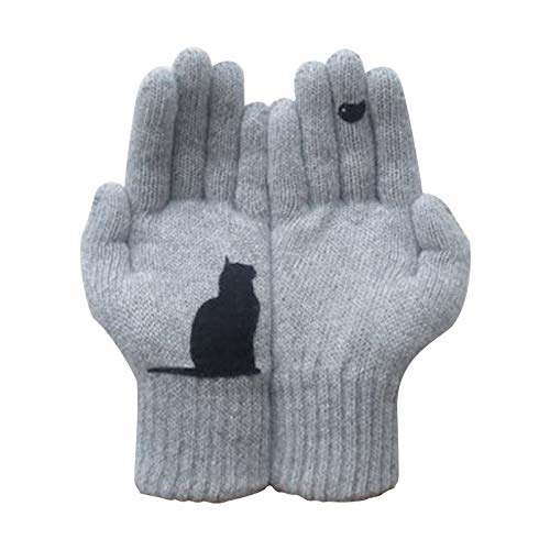 Handschuhe Touchscreen Strick Autumn Women 's warm Handschuhe Winterdruck Woolen Katzen- und Outdoor-Handschuh Handschuhe Ohne Finger Leder Damen von LTWOTEJNG