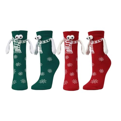 LUCKKY 2 Paar Hand in Hand Christmas Socks, Lustige Magnetische Weihnachten Socken, Weihnachten Händchen Halten Socken, 3D Puppen Paare Weihnachtssocken, Neuartige Freundschaftssocken (A) von LUCKKY