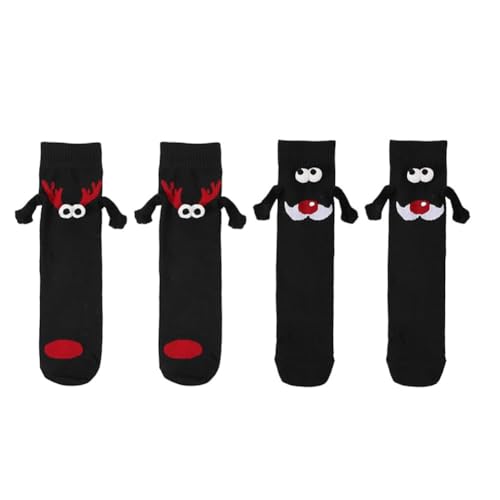 LUCKKY 2 Paar Hand in Hand Christmas Socks, Lustige Magnetische Weihnachten Socken, Weihnachten Händchen Halten Socken, 3D Puppen Paare Weihnachtssocken, Neuartige Freundschaftssocken (D) von LUCKKY