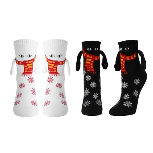 LUCKKY 2 Paar Hand in Hand Christmas Socks, Lustige Magnetische Weihnachten Socken, Weihnachten Händchen Halten Socken, 3D Puppen Paare Weihnachtssocken, Neuartige Freundschaftssocken (E) von LUCKKY
