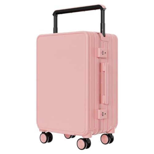 LUDAOER Trolley-Koffer Breiter Trolley-Koffer Mit Aluminiumrahmen, Universal-Radgepäck, TSA-Passwort, Zollschloss-Boarding-Koffer Reisekoffer (Color : Pink, Size : 24IN) von LUDAOER