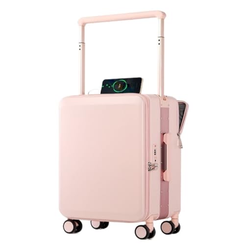LUDAOER Trolley-Koffer Neuer breiter Trolley-Koffer for Damen, 20-Zoll-Boardingbox mit seitlicher Öffnung, Gepäckcode-Koffer mit vorderer Öffnung 25 Reisekoffer (Color : Pink, Size : 20in) von LUDAOER