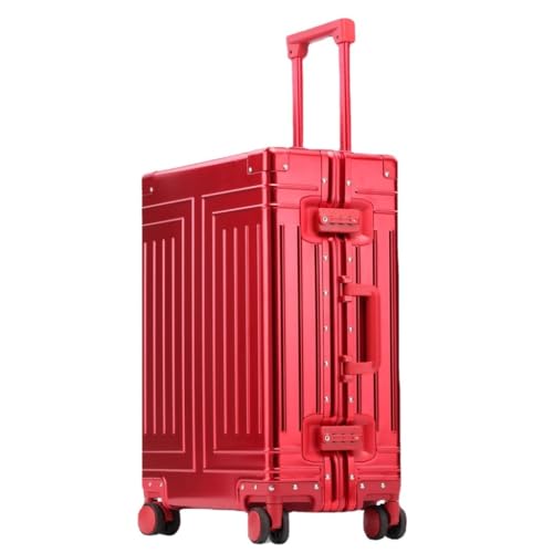 LUDAOER Trolley-Koffer Vollaluminium-Koffer Aus Magnesiumlegierung, Trolley-Koffer for Herren, Universal-Rad-Koffer, Tasche, Passwort-Boarding-Koffer Reisekoffer (Color : Red, Size : 24in) von LUDAOER