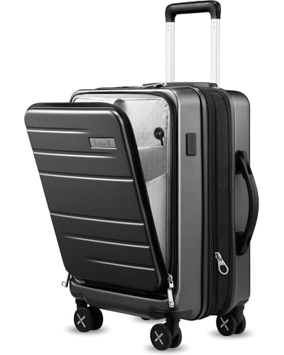 LUGGEX Handgepäck Koffer mit Laptopfach – Erweiterbarer Hartschalenkoffer aus Polycarbonat mit TSA-Schloss (Schwarz, 56×36×24 cm) von LUGGEX