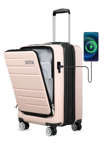 LUGGEX Handgepäck Koffer Hartschale aus PC mit Laptopfach - Reisekoffer mit Ladungshafen Erweiterbar, 4 Rollen, TSA, 55 cm, Rosa von LUGGEX