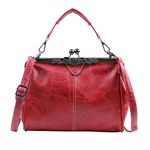 LUI SUI Frauen Retro Handtasche, PU Leder Geldbörse Vintage Top Griff Tasche Kiss Lock Crossbody Umhängetasche für Damen von LUI SUI