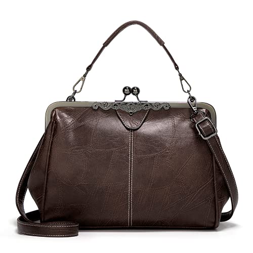 LUI SUI Frauen Retro Handtasche, PU Leder Geldbörse Vintage Top Griff Tasche Kiss Lock Crossbody Umhängetasche für Damen von LUI SUI