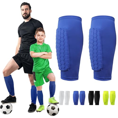 LUKIUP Schienbeinschoner Fußball Herren, XS/S/M/L chienbeinschoner Kinder Erwachsener Fussball, Breathable & Non-Slip Shin Pads Football Geeignet für Erwachsene und Kinder(Blau) von LUKIUP