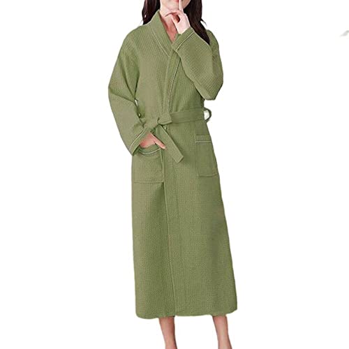 LUKX Bademantel,Winter-Bademantel Grün Schalkragen Waffel-Duschmantel Einfarbig Unisex-Morgenmantel Einfache Loungewear Saugfähiger Bademantel Kimono-Robe Für Männer Frauen,M von LUKX