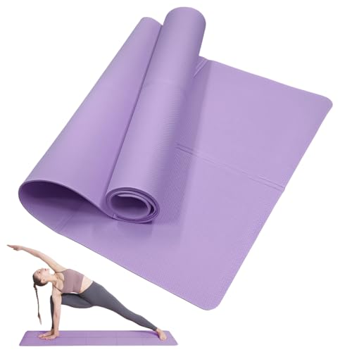 LULUWA Klassische Yogamatte für Damen und Herren, rutschfest, tragbar, 3 mm dick, EVA-Übungsmatte für Fitness, Yoga, Pilates, Workout, Outdoor, Camping, Reisen (lila) von LULUWA