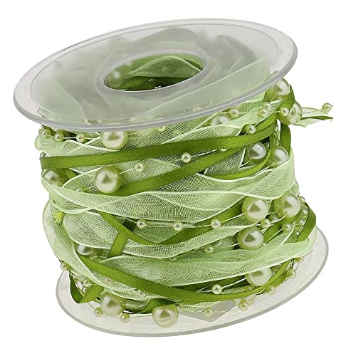 10m Perlengirlande mit Organza 3-in-1 Perlenkettenband 8+3mm Perlenband Künstliche Schleifenband Schleifenband Weihnachtsbänder Perlenkette Hochzeit Deko Geschenkverpackung Blumenstrauß Dekoration von LUMoony