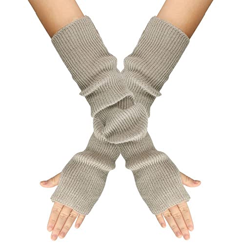 LUMoony 1 Pairs Damen Winter Handschuhe Gestrickte Armstulpen Elastische Stretch Stricken Arm Handschuhe Armstulpen Winter Daumenloch Armwärmer Lange Handwärmer Stricken Armlinge Pulswärmer von LUMoony