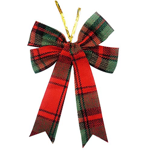 LUMoony 10Pcs 10cm*12cm Gingham-Band Weihnachtsbaum Schleifen Deko Weihnachtsschleifen Schleifen Weihnachtsband-Schleifen Rot Band Bogen für Weihnachten Dekoration von LUMoony