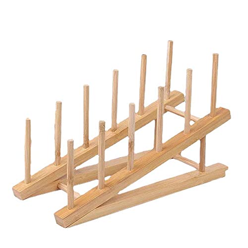 LUMoony 1Pcs Doppelschicht Geschirrabtropfgestell aus Holz Küche Geschirrkorb Tellerständer aus Bambus-Holz Wood Plate Drain Rack Bambusholz-Geschirrregal Kitchen Organizer von LUMoony