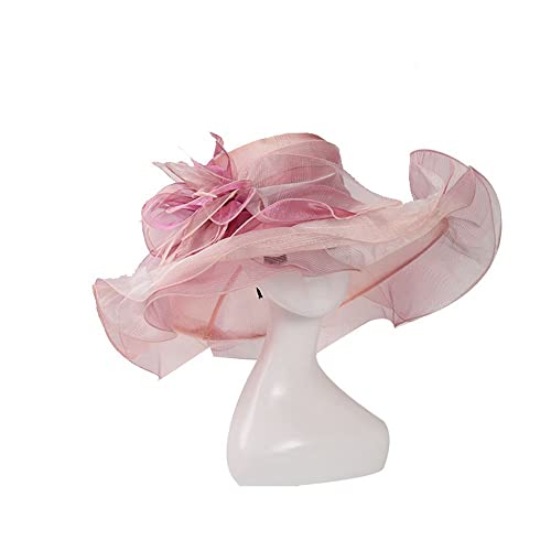 LUMoony Hut Frauen 1Pcs Damen Organza Kirche Fascinator Braut Hochzeit Sonnenhüte Tee Party Hut breite Krempe Sonnenhut Fascinator mit großer Krempe Strandmütze Organza-Hüte Kirche Hut von LUMoony