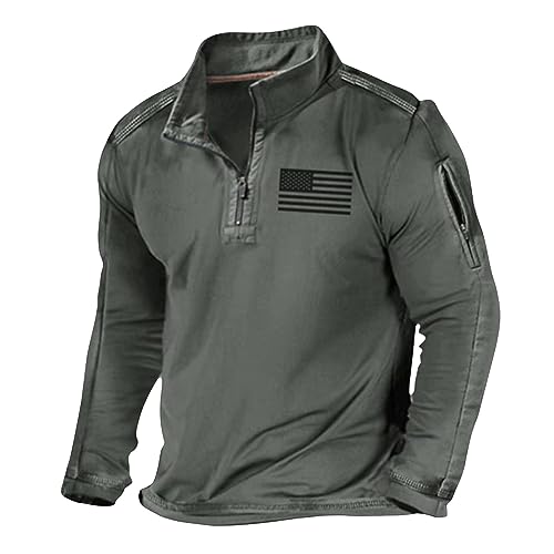Hemden Herren Kurzarm Business Hemd Herren Kurzarm Tshirt Herren V Ausschnitt Männer Usa Flagge Gedruckt T-Shirt Stehkragen Langen Ärmeln Shirt Mit Reißverschluss Herbst Slim Fit Hemden Herren von LUNULE