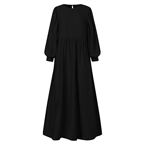 Kleid Damen Elegant Abendkleid Schwarzes Enges Kleid Muslimische Damen Einfarbig Rundhals Langarm Maxikleid Muslim Kaftan Sommer Lassige Lose Kleid Islamische Arabisch TüRkische Robe Gebetskleid von LUNULE