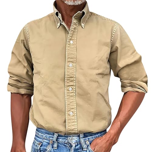 LUNULE , Herren Hemden Langarm Sommerhemd Einfarbig Button Down Regular Fit Revers Freizeithemd Casual Basic Hemd Ohne Kragen Oversize von LUNULE