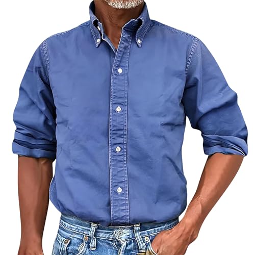 LUNULE , Herrenhemden Langarm Hawaiihemd Herren Einfarbig Button Down Hemden Regular Fit Revers Freizeithemd Casual Basic Hemd Langarmshirt Baumwolle von LUNULE