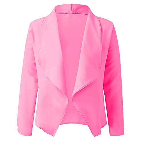 LUNULE Blazer Für Damen Kostüme & Einfarbig Langarm Open Front Jacke Slim Fit Arbeit Büro Sakko Klassisch Business Mantel(Rosa,L) von LUNULE