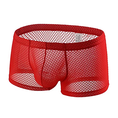 LUNULE Boxershorts Herren Transparent Männer Unterhosen Atmungsaktive Mesh Unterwäsche U Konvexen Beutel Unterhose Mittlere Taille Sexy Unterwäsche Mens Höschen Hollow Boxer optimaler Passform Trunk von LUNULE