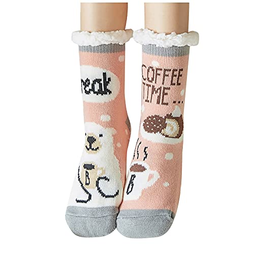 LUNULE Damen Weihnachtssocken Herbst Winter Warme Dicke Fleece Thermosocken Lange Atmungsaktiv Süsse Christmas Socks für Frauen Anti Rutsch Crew Socks Damen Weihnachtenstrümpfe Kuschelsocken von LUNULE