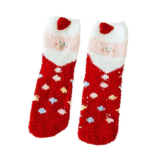 LUNULE Damen Weihnachtssocken Warme Dicke Fleece Wintersocken Weihnachten Festlicher Kuschelsocken für Frauen Weihnachtsmotiv Thermosocken Damen Herbst Winter Casual Christmas Socks Bett Socken von LUNULE