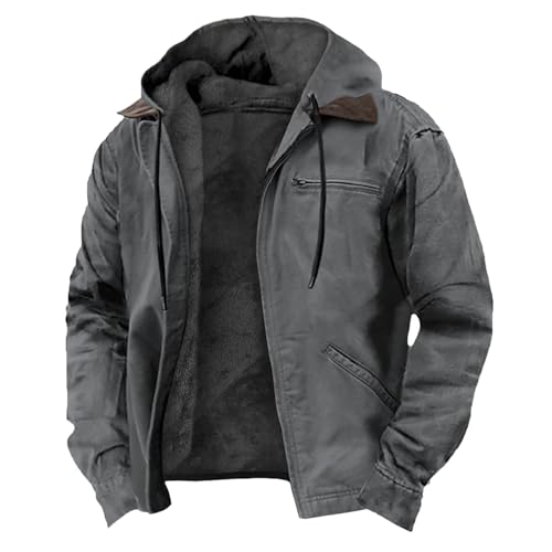 LUNULE Herbstjacke Herren Sweatshirt Jacke Einfarbig Langarm Mit Reißverschluss Fleece Gefüttert Kapuzenjacke Winterjacken Winterjacke(Grau,L) von LUNULE