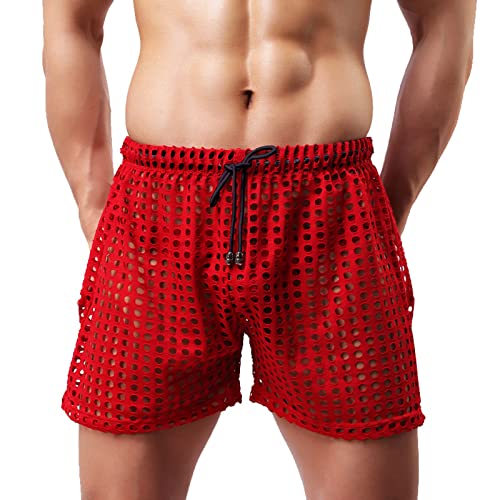 LUNULE Herren Boxershorts Einfarbig Sexy Netz Kurz Shorts Regular Fit Badehose Schnelltrocknend Schwimmhose Strandshorts Retroshorts Bequem Badepants Boardshorts für Strand Spa Wassersport Hose Hosen von LUNULE