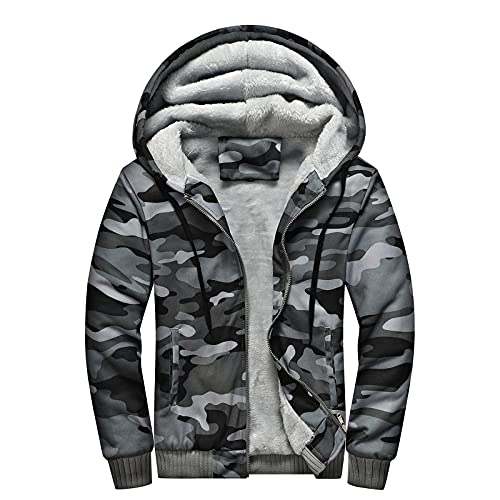 LUNULE Herren Kapuzenpullover Warm Gefüttert Plüsch Kapuzenjacke Patchwork Kapuzenpulli mit Reißverschluss für Männer Langarm Farbblock Sweatjacke mit Tasche Herren Fitness Sport Collegejacke von LUNULE