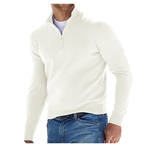 LUNULE Herren Strickpullover Stehkragen Troyer Polo Shirt mit Viertelreißverschluss Feinstrike Pullover einfarbig Pulli Winter Outdoor Übergangspullover Thermo Tops Freizeit Baselayer Unterhemd von LUNULE