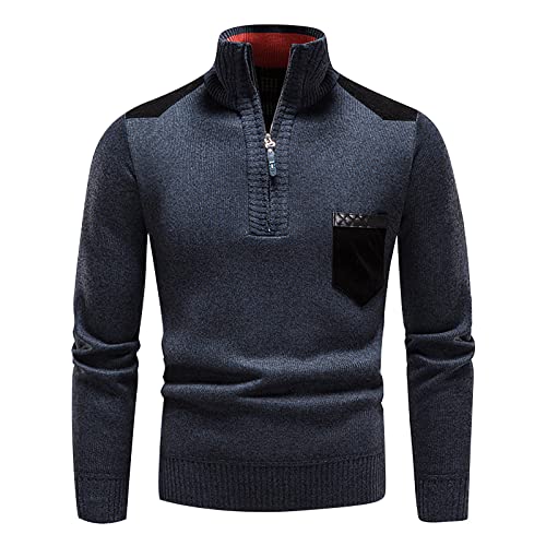 LUNULE Herren Strickpullover Stehkragen Troyer Polo Shirt mit Viertelreißverschluss Feinstrike Pullover mit Tasche Pulli Winter Outdoor Übergangspullover Thermo Tops Freizeit Baselayer Unterhemd von LUNULE