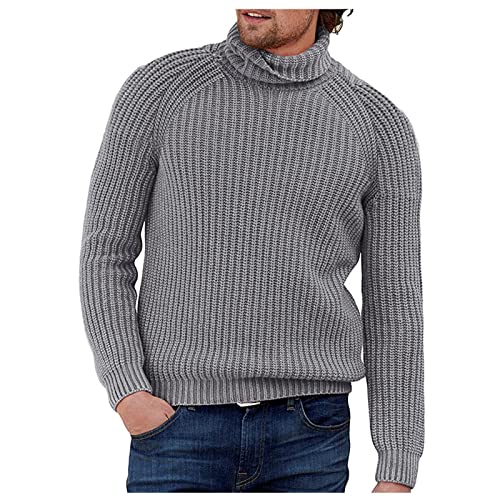 LUNULE Herren Strickpullover einfarbig Grobstrick Pullover mit Rollkragen Klassischer Pulli Warmer Winter Slim Fit Strick-Pulli Männer Bequem Weich Winterpullover Moderner Troyer Rollkragenpullover von LUNULE