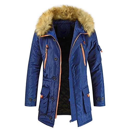 LUNULE Herren Warme Winterjacke Lange Parka Jacke mit Fell und Kapuze Wintermantel Winddicht Übergangsjacke mit Tasche Gefütterte Winterparka Atmungsaktiv Thermojacke mit Innenfutter Outdoor Mantel von LUNULE