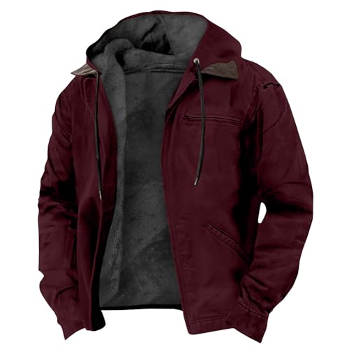 LUNULE Hoodie Herren Sweatjacke Einfarbig Langarm Sweatshirt Jacke Mit Reißverschluss Fleece Gefüttert Kapuzenjacke Hoodies Winterjacke(Rot,XL) von LUNULE