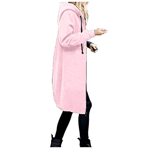LUNULE Hoodie Jacke Damen Trainingsjacke Langarm Übergangsjacke Mit Kapuze Elegant Einfarbig Wintermantel Hoodies Casual Warm Kapuzenpullover(Rosa,3XL) von LUNULE