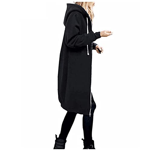 LUNULE Kapuzenjacke Damen Hoodie Reißverschluss Langarm Übergangsjacke Mit Kapuze Elegant Einfarbig Wintermantel Hoodies Jacke Casual Warm Laufjacke(Schwarz,S) von LUNULE