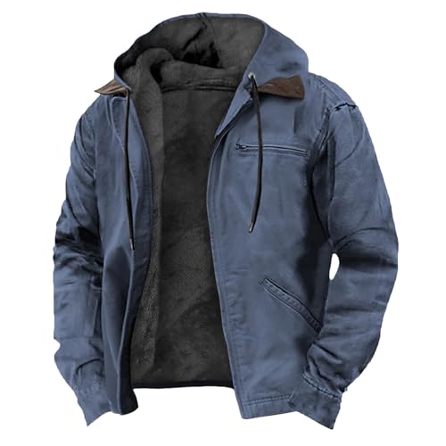 LUNULE Kapuzenjacke Herren Hoody Mit Kapuze Einfarbig Langarm Sweatshirt Jacke Reißverschluss Fleece Gefüttert Zip Up Hoodie Winterjacke(Blau,5XL) von LUNULE