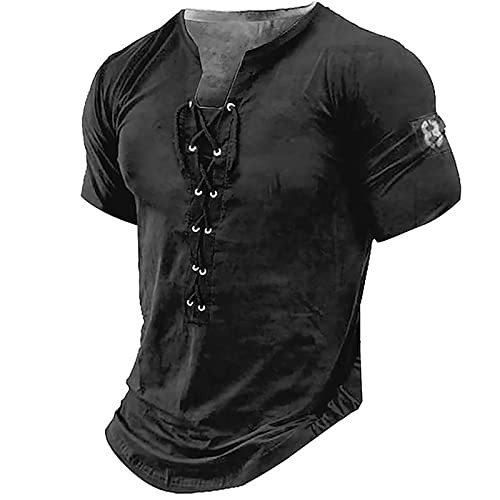 LUNULE Leinenhemd Herren Hemden Herren Kurzarm Overshirt Herren MäNner Mittelalter Retro SchnüRen Henley Shirt V-Ausschnitt Kurzarm Vintage Casual Tshirts Sommer Outdoor Sportbekleidung FüR Herren von LUNULE