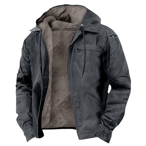 LUNULE Winterjacke Herren Trainingsjacke Einfarbig Langarm Sweatshirt Jacke Mit Reißverschluss Fleece Gefüttert Kapuzenjacke Herbst Winter Jacket Men(Schwarz,7XL) von LUNULE