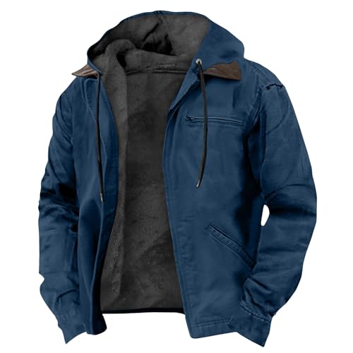 LUNULE Winterjacke Herren Zipper Hoodie Einfarbig Langarm Sweatshirt Jacke Mit Reißverschluss Fleece Gefüttert Kapuzenjacke Pullover Für(Dunkelblau,6XL) von LUNULE