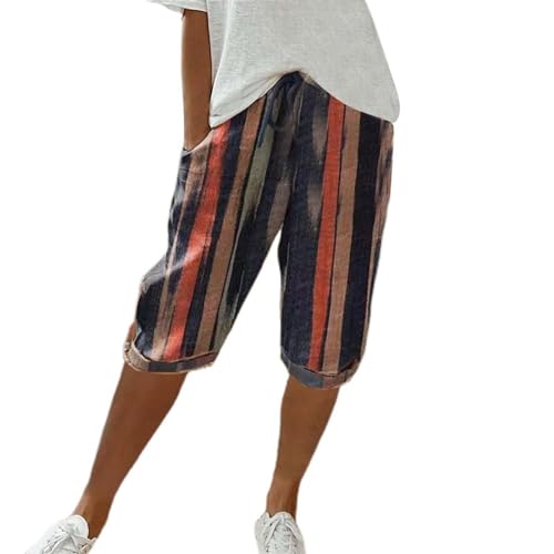 Musselin Set Damen Sommer Outfits Einfarbig Knielang Kurze Hosen Leicht Und Luftig Leinenhose Jeanshose(Marine,XXL) von LUNULE