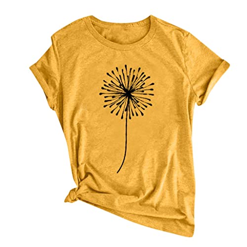 Oberteile Damen Sommer Tunika Damen Oversize Bluse Damen Frauen Pusteblume Gedruckt Rundhals Basic Kurzarmshirt Sommer Casual Locker Tee Shirt Mit Muster LäSsig Oberteile Damen RüCkenfrei von LUNULE