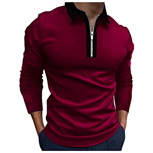 Polo Shirts Herren Gestreift Langarm Shirt Basic T-Shirt mit Reissverschluss Regulart Fit Golf Tshirts Leicht T-Shirt Sommer Herren Dünn Hemd Outdoor Poloshirt Schwarz, Weiß, Gelb, Rot von LUNULE