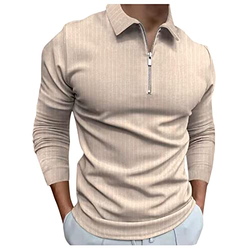 Polo Shirts Herren Gestreift Langarm Shirt Basic T-Shirt mit Reissverschluss Regulart Fit Golf Tshirts Leicht T-Shirt Sommer Herren Dünn Hemd Outdoor Poloshirt Schwarz, Weiß, Gelb, Rot von LUNULE