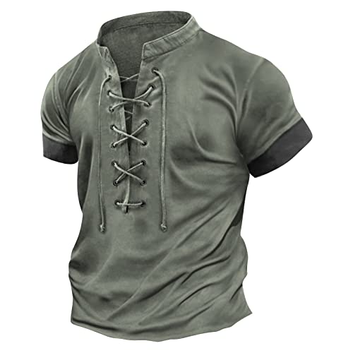 Sweatshirt HerrenBasic Tshirt Herren Muskelshirt Mittelalter Retro Schnüren Henley Shirt V-Ausschnitt Kurzarm Hemd Sommer Lustig von LUNULE